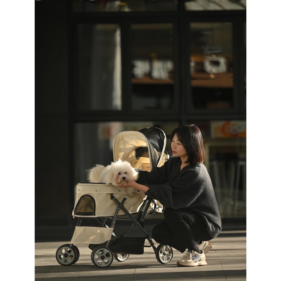 ペットカート 対面式 折りたたみ 多頭 中型犬 小型犬 猫 2way【ベージュ】