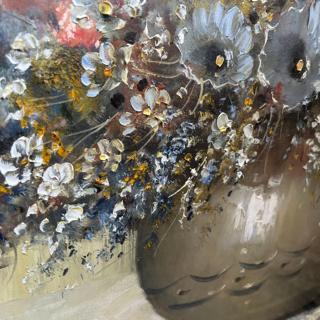 【更に値下げしました】花瓶の花 油彩画 大きめ 金色フレーム