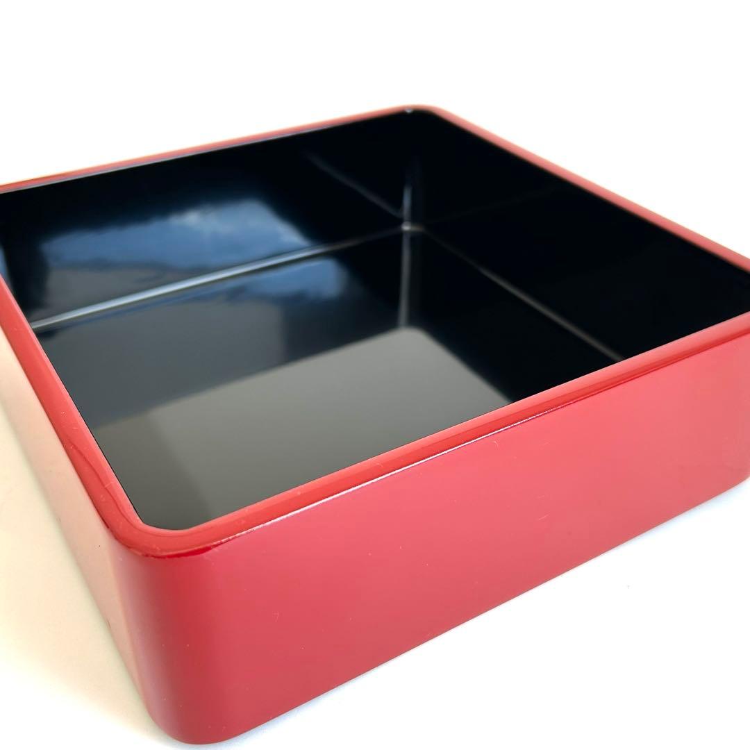 【美品】漆器 木製 漆塗り 重箱 三段重箱 三段重 お重 赤 日本製 モダン