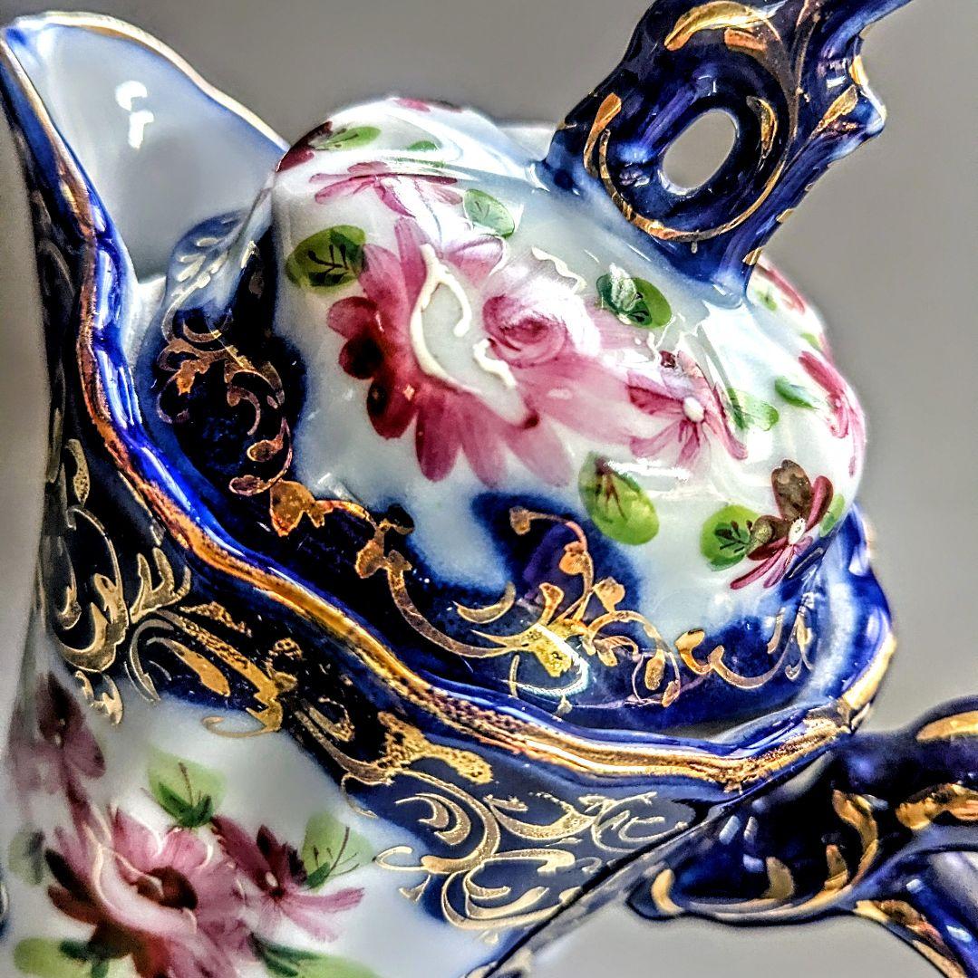 オールドニッポン 明治期 日本陶磁の優美　ティ―ポット　金彩 コバルト 花文
