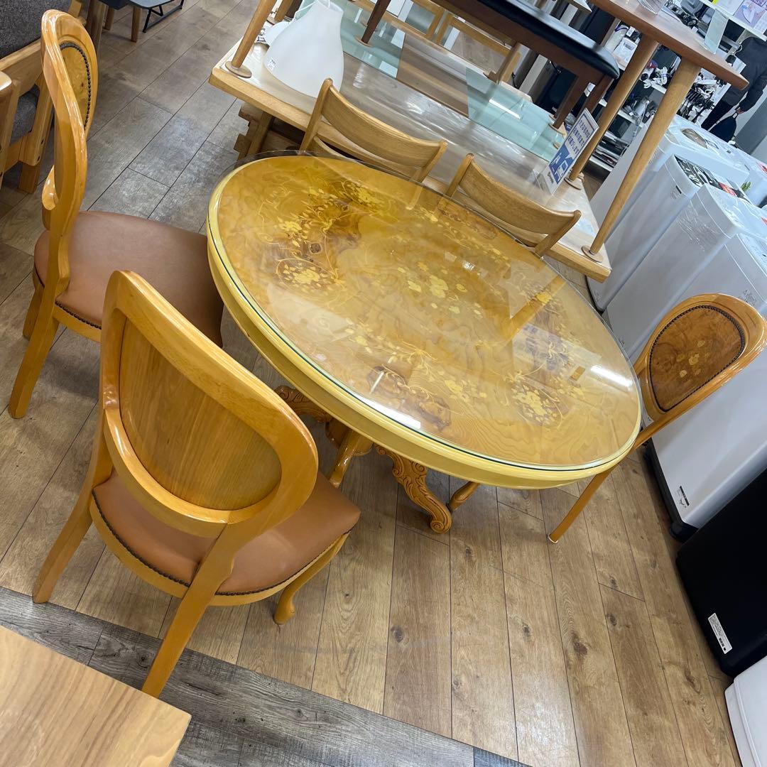 イタリア高級象嵌細工 ラウンドダイニングテーブル（直径110cm）猫脚