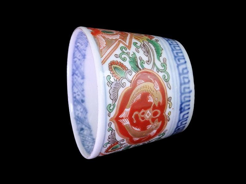 古伊万里　金襴手　双魚に花唐草の図　蕎麦猪口　E221AS-fbvn