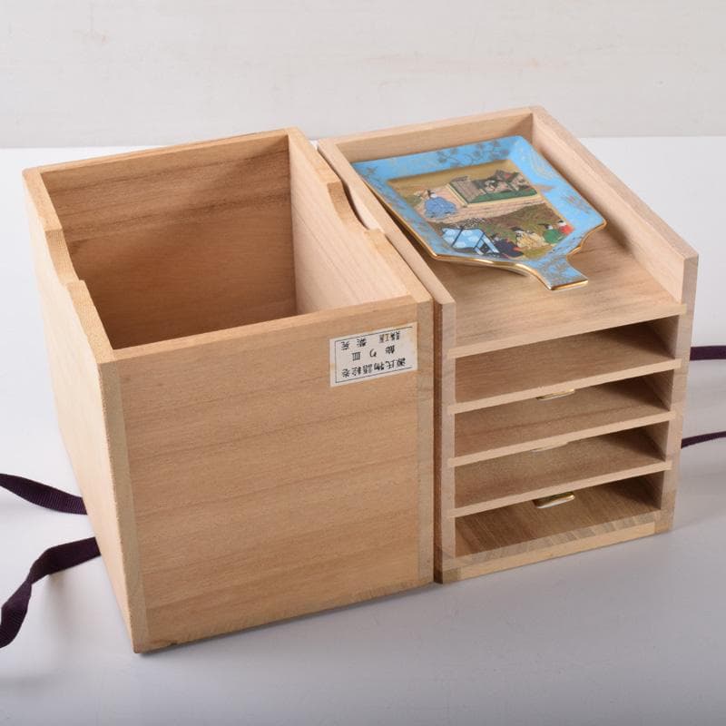 茶道具　栗野芳葉作　色絵　源氏物語絵巻図　羽子板小皿　五客　共箱　V　7784