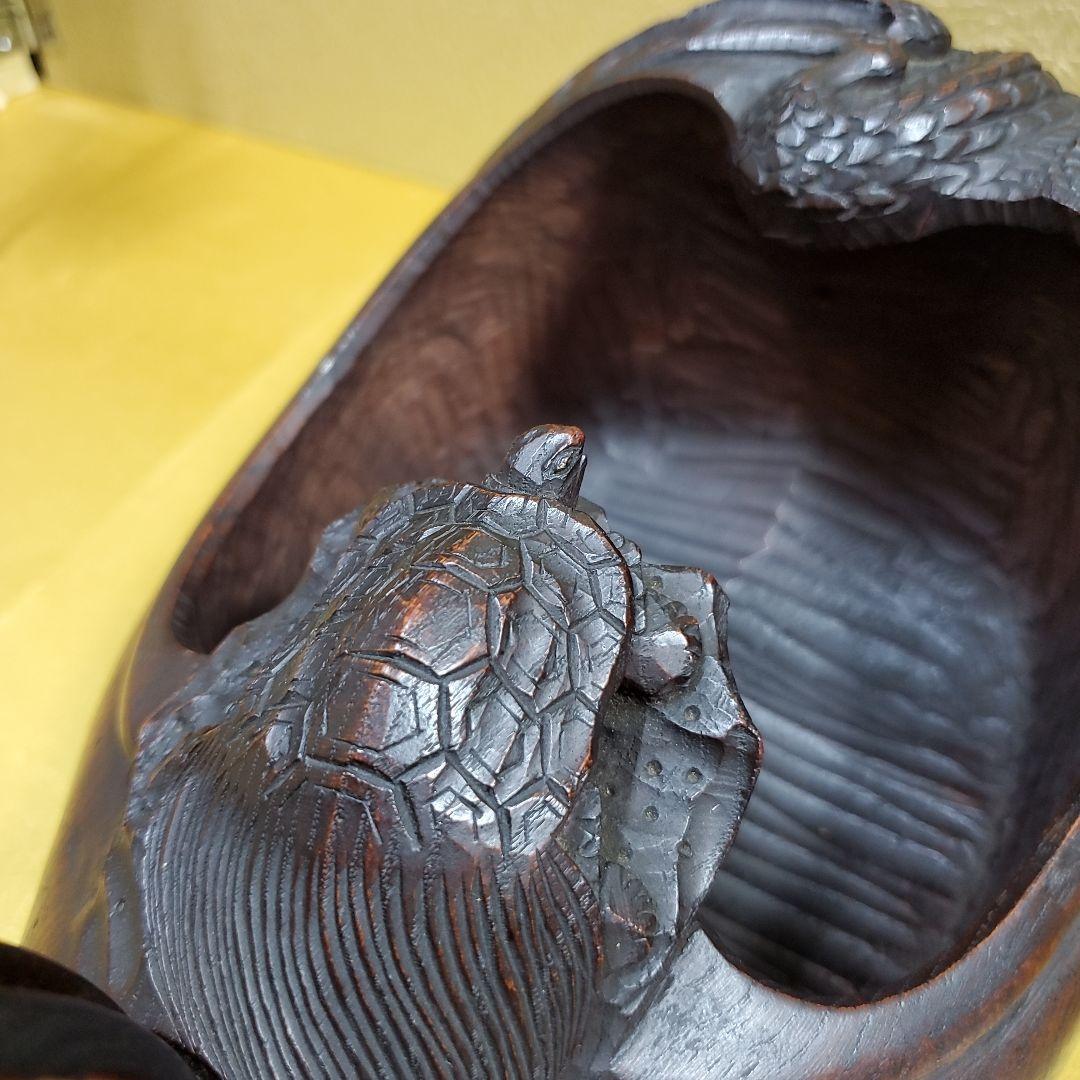 未使用保管品　至宝　東京墨壺　在銘二代目壺豊作　鶴亀木彫　1.3尺