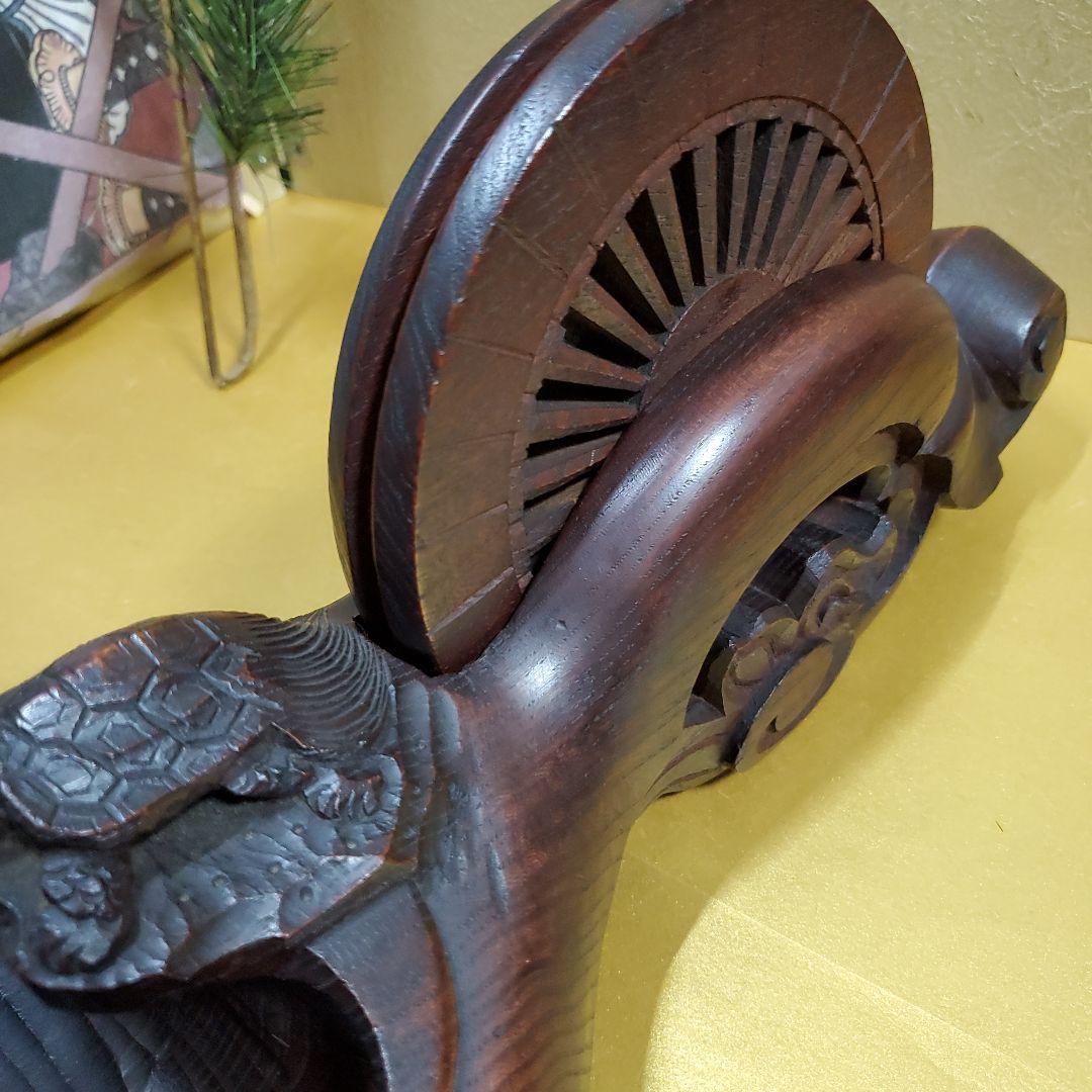 未使用保管品　至宝　東京墨壺　在銘二代目壺豊作　鶴亀木彫　1.3尺