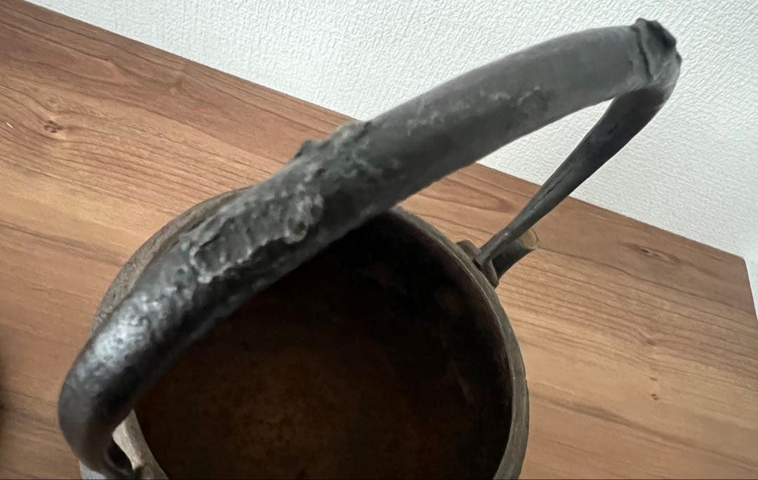 十一代 宮崎寒雉 彦九郎 鉄瓶 手取釜 廣口形 紫銅蓋 茶道具 煎茶道具 共箱