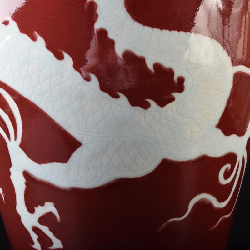 中国　缸豆紅釉　龍文瓶　梅瓶　M　7313A