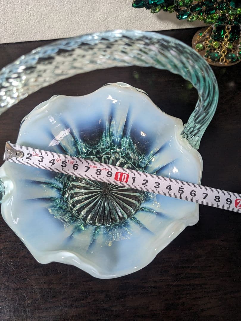 フェントン　ブルーオパルセントガラス　取って付き　お菓子入れ　小物入れ