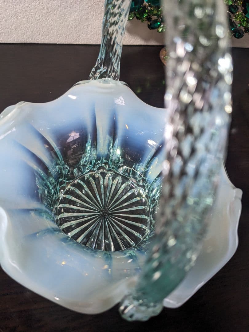 フェントン　ブルーオパルセントガラス　取って付き　お菓子入れ　小物入れ