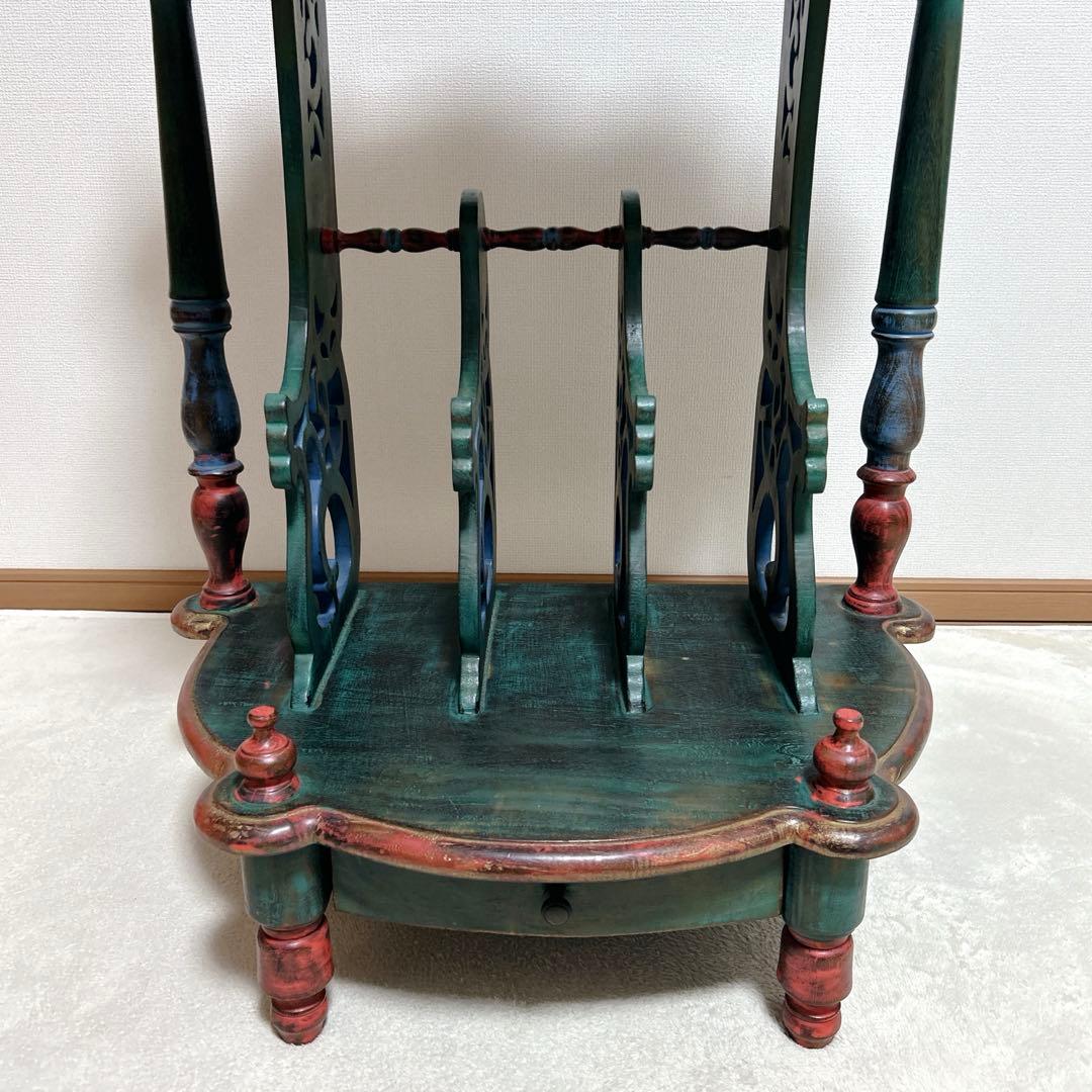 希少 英国 19世紀 彩飾ラック付 サイドテーブル 彫刻 19世紀〜1950s