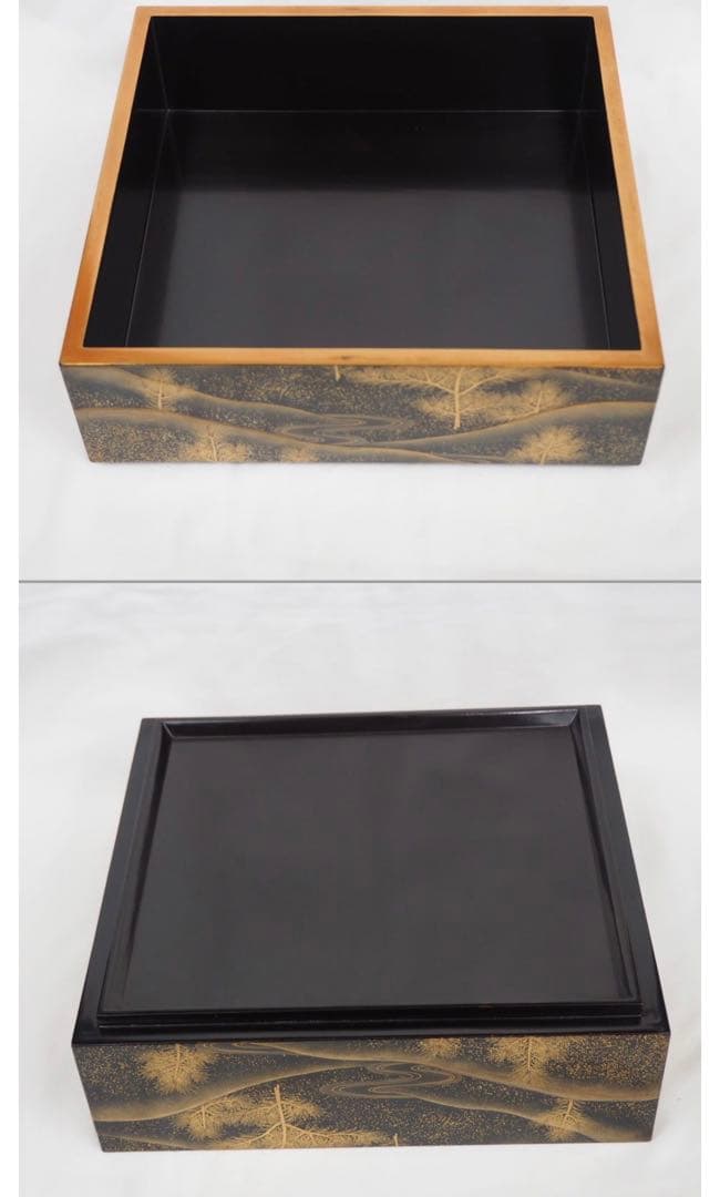 送料無料　旧家蔵出時代輪島塗 本金使用 金蒔絵根５重箱　変え蓋月付　大美品　共箱