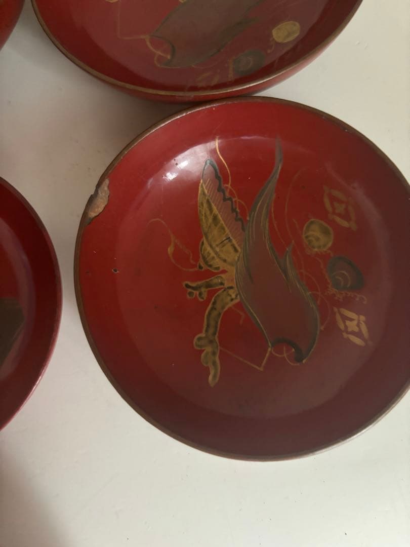 ビンテージ！古道具！推定　明治　征露記念　漆　盃　セット　木箱入り　10個　骨董