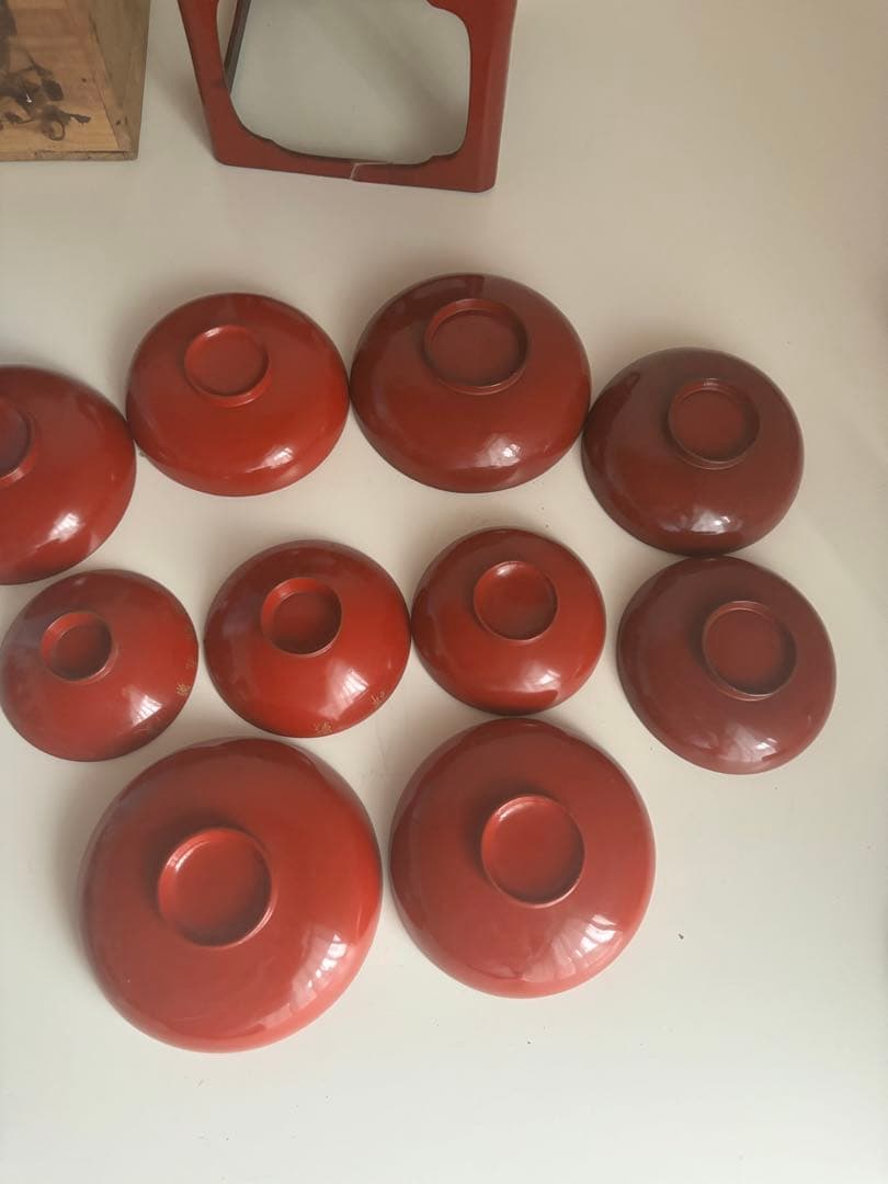 ビンテージ！古道具！推定　明治　征露記念　漆　盃　セット　木箱入り　10個　骨董