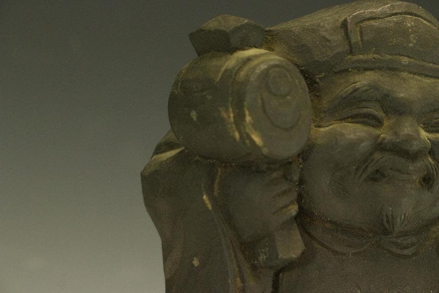 古銅 木彫刻写 大黒 像 高26.7cm(A366)