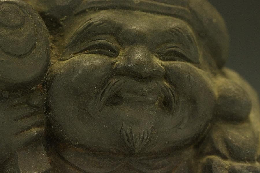 古銅 木彫刻写 大黒 像 高26.7cm(A366)