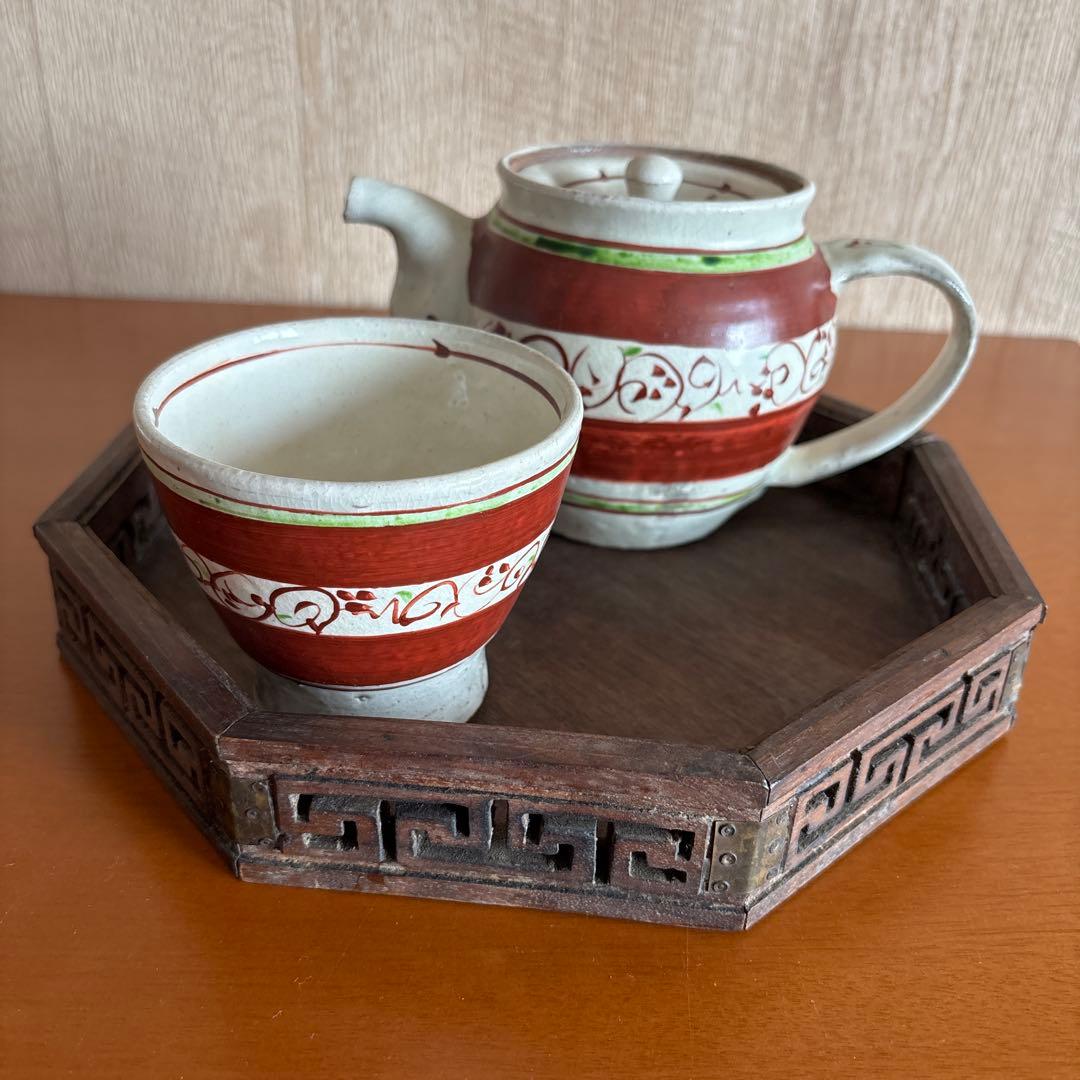 藤田佳三氏作 赤絵急須と湯呑みセット