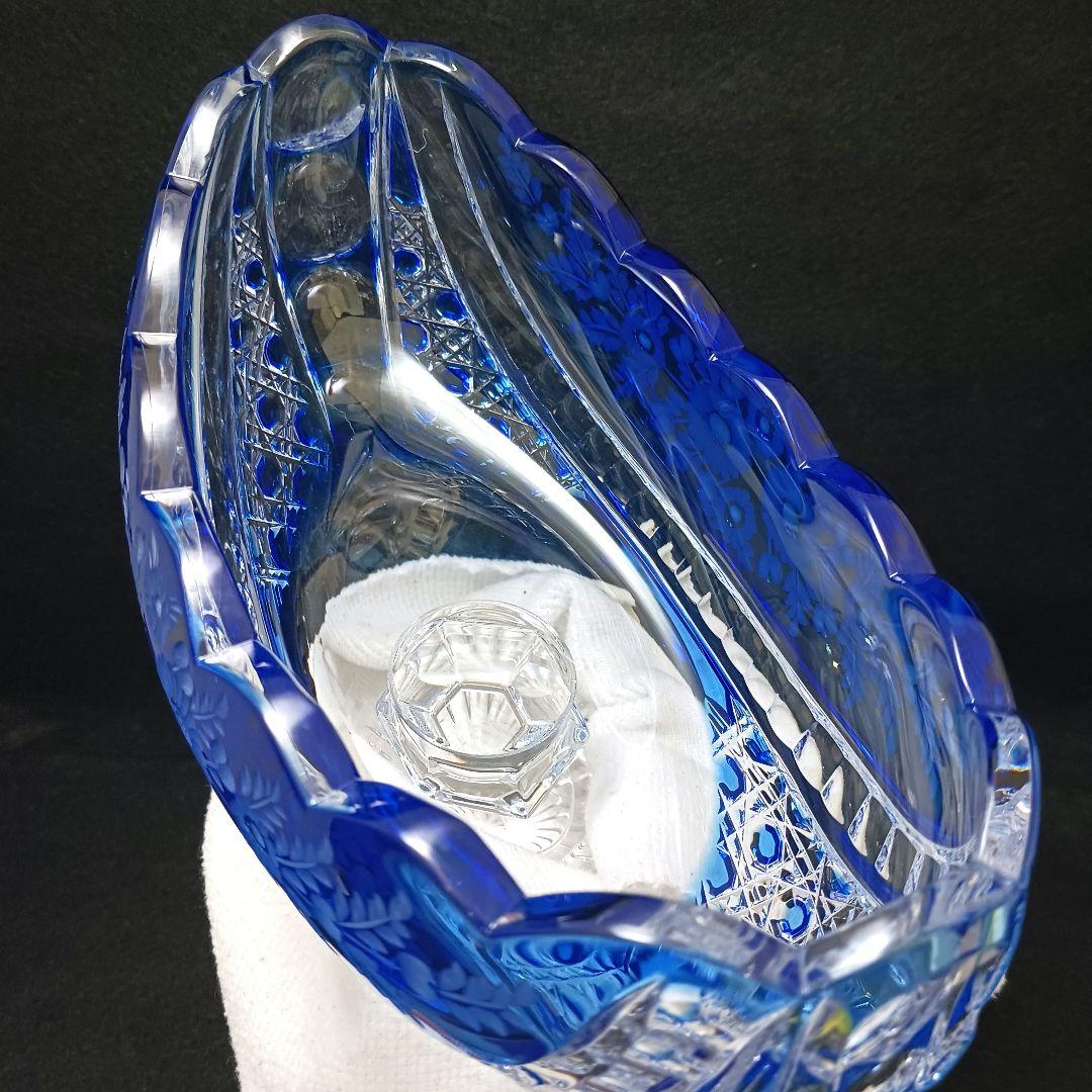 Y2225-1 ドイツ製 ドレスデンクリスタル コンポート ブルー