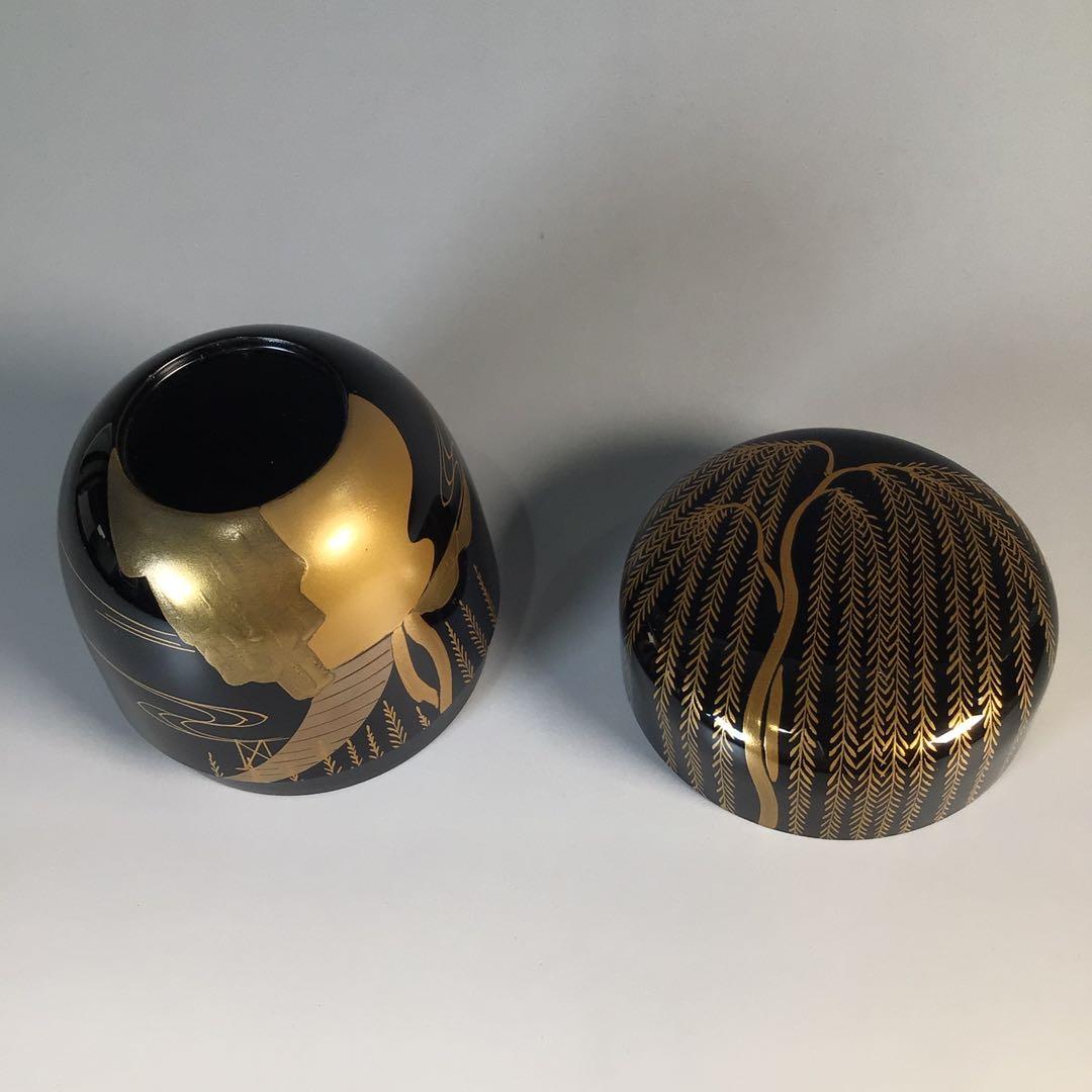 Ｍ２１５　棗　『塗師　多田桂寛作』『黒漆塗』『金柳橋蒔絵』『中棗』　共箱　茶道具