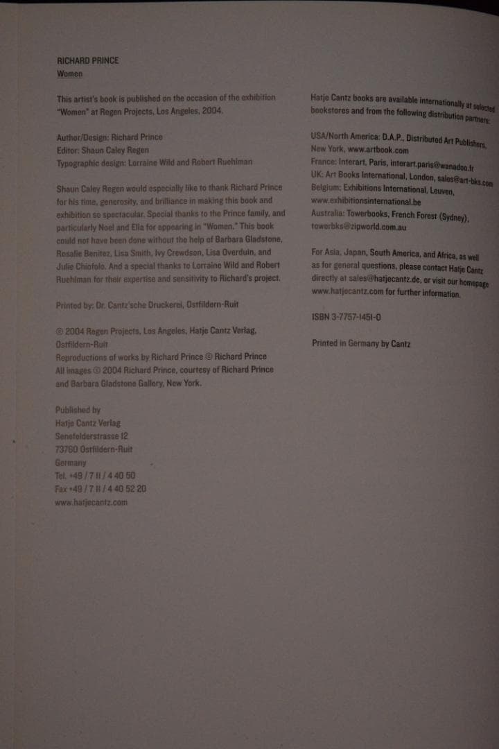 【 Richard Prince：Women】Richard Prince　新品
