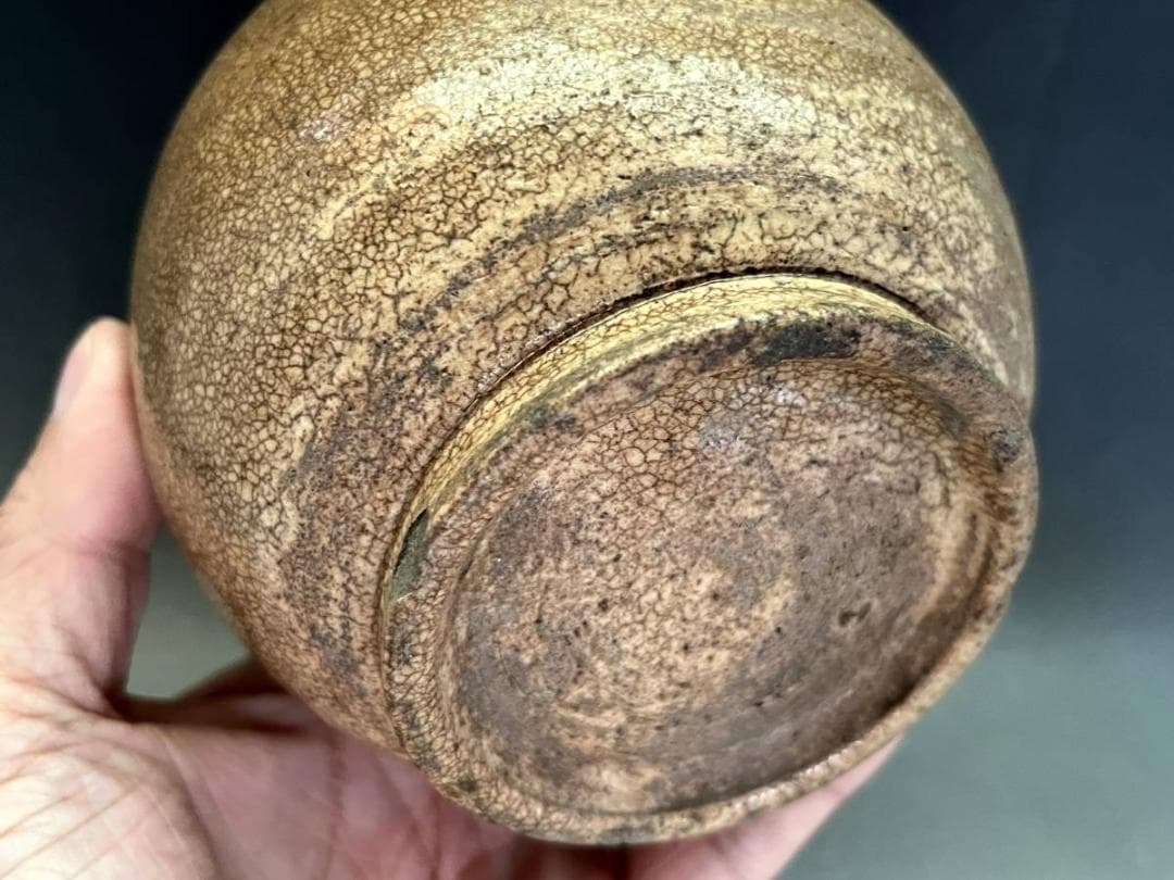 壷■古萩貫入花唐草紋丸壺（江戸期）時代物 古い花瓶 花器 古美術 骨董品■