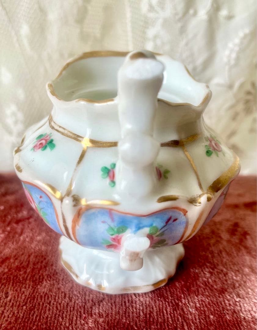 ローズ柄陶器ディネットセット　ティーセット　フランスアンティーク　ままごとドール