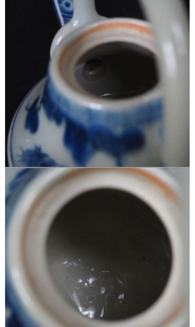 送料無料　江戸期嘉永6年（咸豊年相当）青華銚子/茶注（長口茶壷）完品無傷本物保証