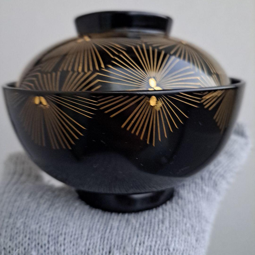 【輪島塗　御吸物椀×5客】布着本堅地　亀甲松\"沈金　長期保管品