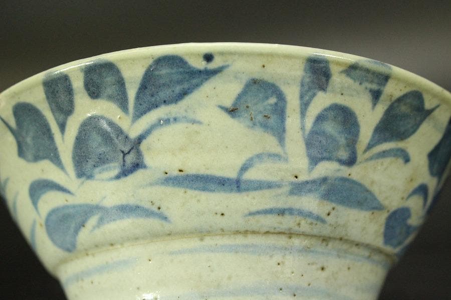 青花 碗 古染付 花弁文様 中国美術(メ1696)