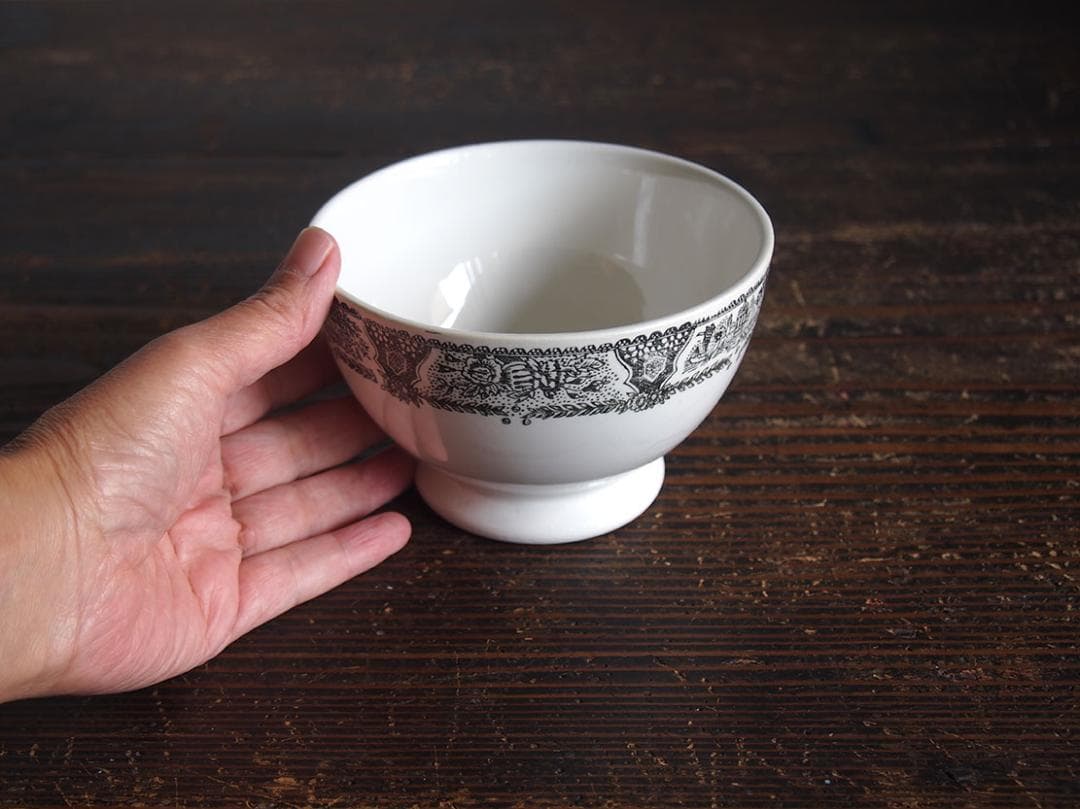 ヴィクトリアン様式 グリザイユ カフェオレボウル スペイン古陶 南欧/K339