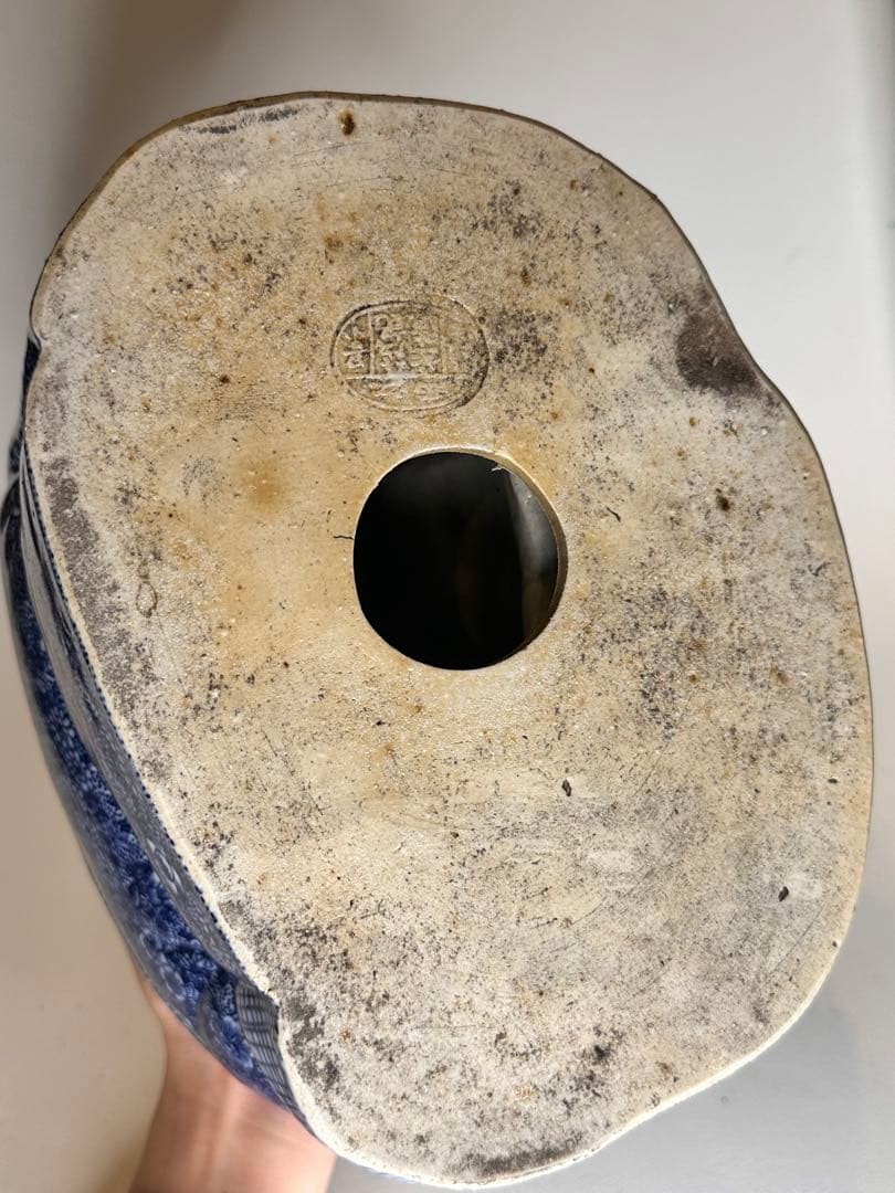 茂記生造　銘あり（底款）　青花染付　陶製仏像　置物／観賞用　時代物