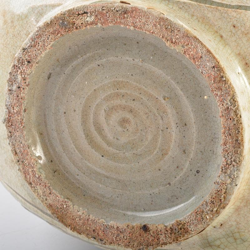 中国　磁州窯　白磁　掻落し　花文　扁壷　M　R7387F