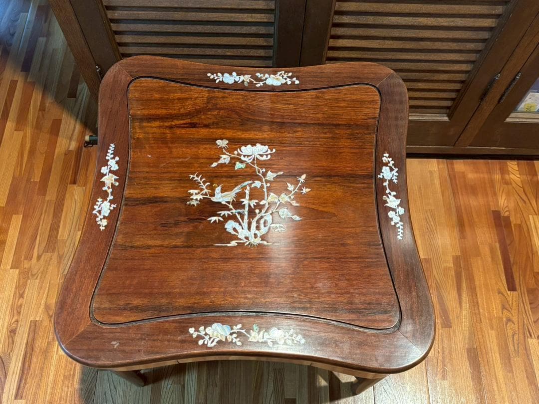 高級家具　螺細細工　花梨　中国美術　サイドテーブル　椅子　唐木　家具　木製