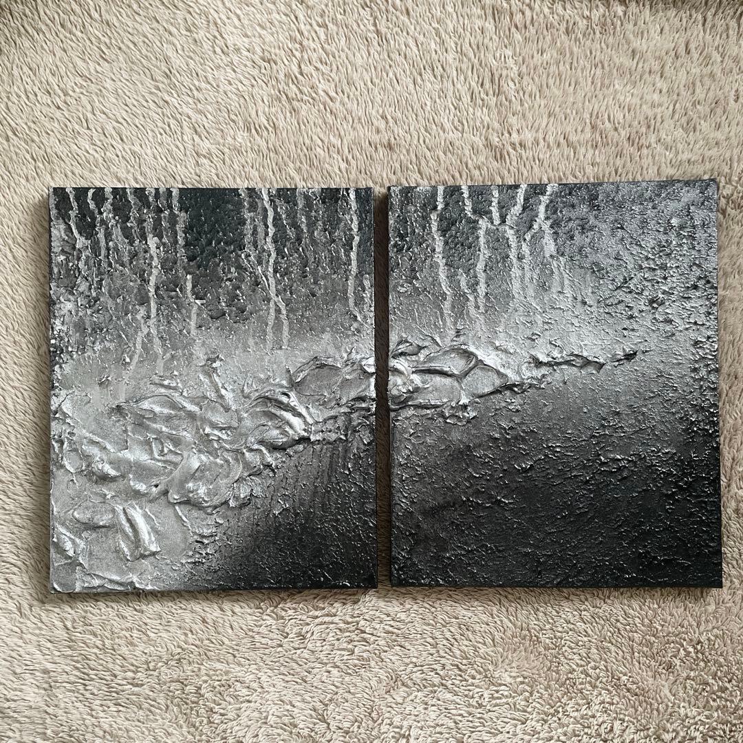 黒×シルバーの荒々しいストリート風テクスチャーアート 2枚組 F3