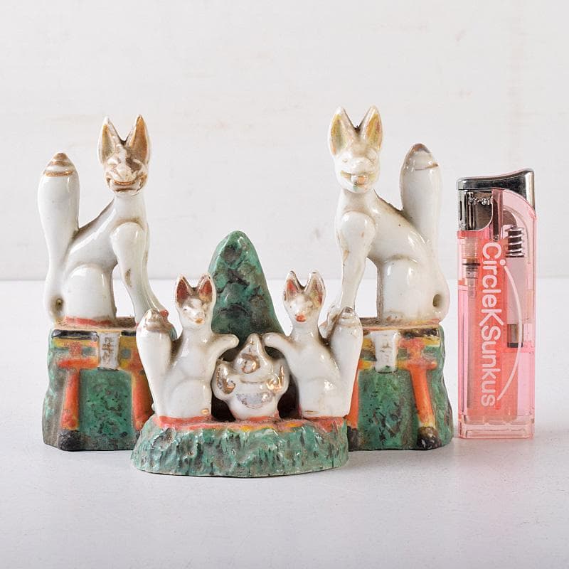 陶器製　色絵金彩　お稲荷さん　狐　3点まとめて　M　R8078