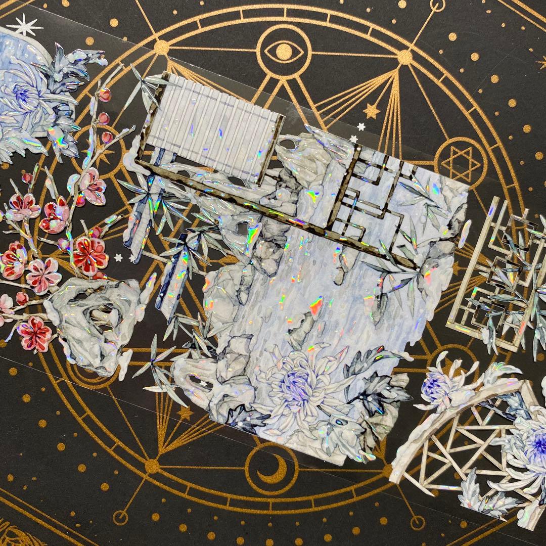 【9010】海外　マステ　中古巻　貝殻光マスキングテープ　梅　冬景色　背景系
