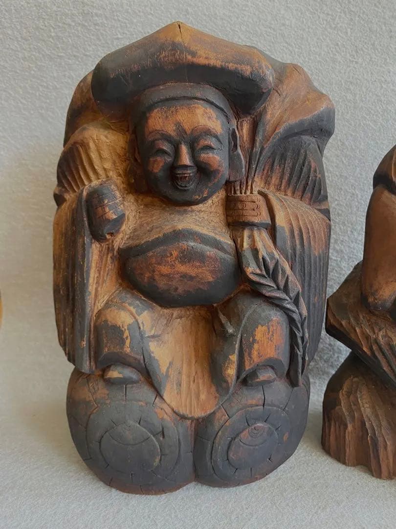 【レトロ】木彫り／恵比寿・大黒天の置物