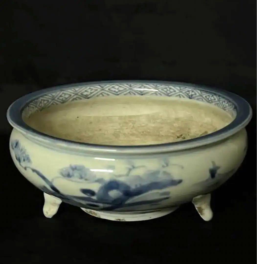 【倉庫整理品】古美術 • 染付三足香炉 • 時代物：XG--34