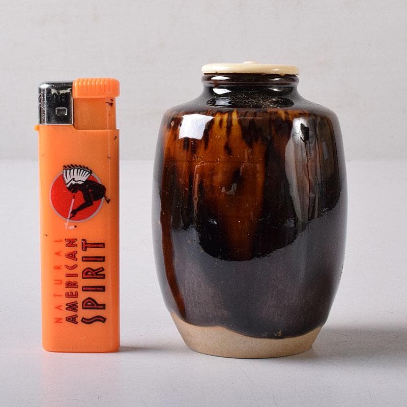 茶道具　京焼　桶谷定一作　肩衝茶入　仕覆付　共箱　V　7748