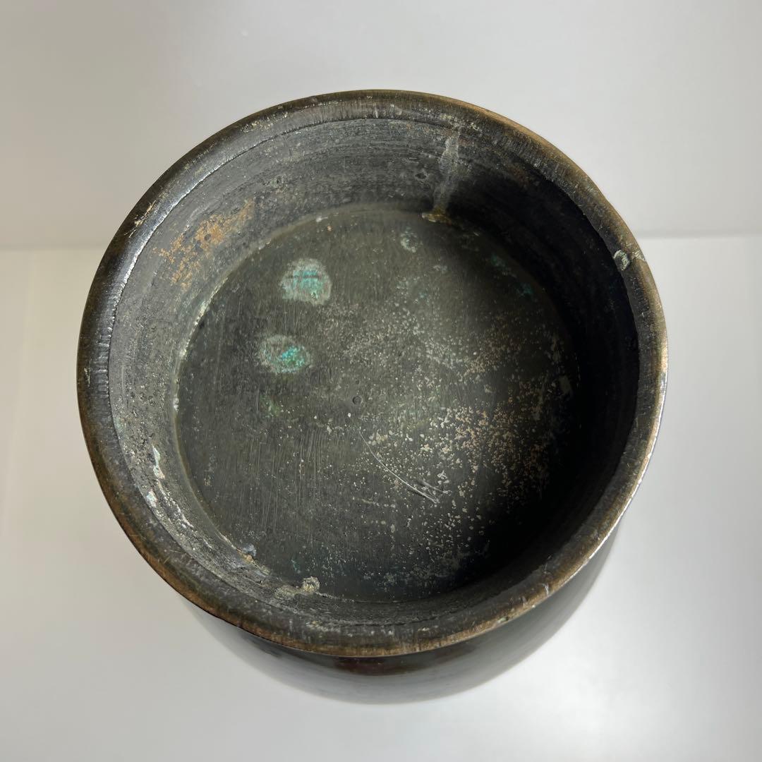 中国清時代　鳥耳付古銅花瓶　高さ約33.5㎝　3462g 東Y7-1106☆2F