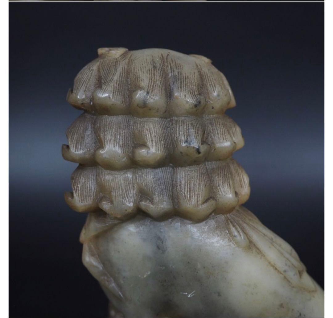 送料無料　中国古玩　清時代滑石彫刻獅子一対　高さ１８ｃｍ