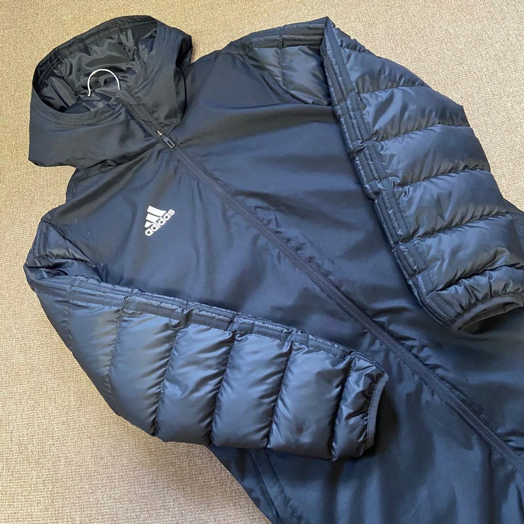 アディダス ブラック ダウン ベンチコート 黒 メンズM ホームクリーニング可