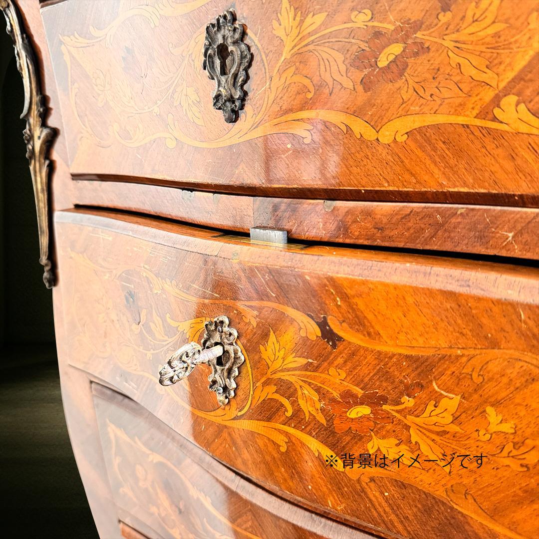 送料無料 ウルグアイ 象嵌 ６段 タンス チェスト 猫脚 鍵付 アンティーク ②