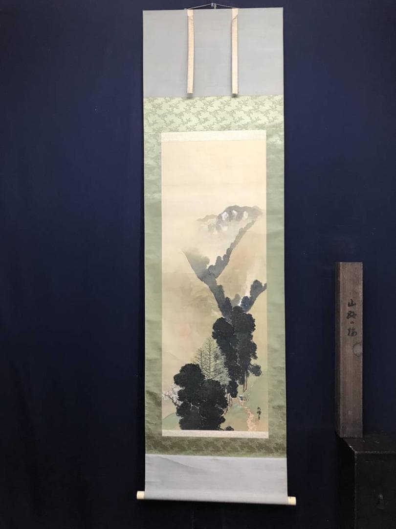 【真作】六峰/山路の梅図/山水図/掛軸/名家伝来/AC-663