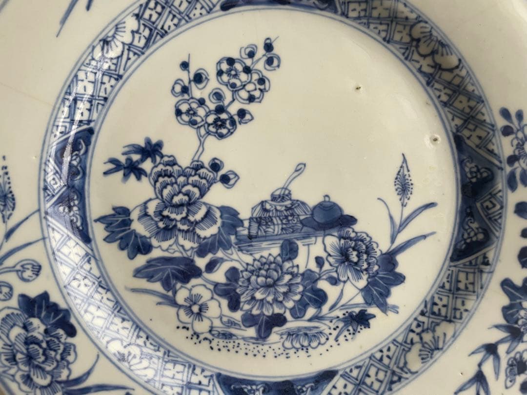 骨董　アンティーク　青花　染付　中国古陶磁　中国骨董　染付皿　花文様皿