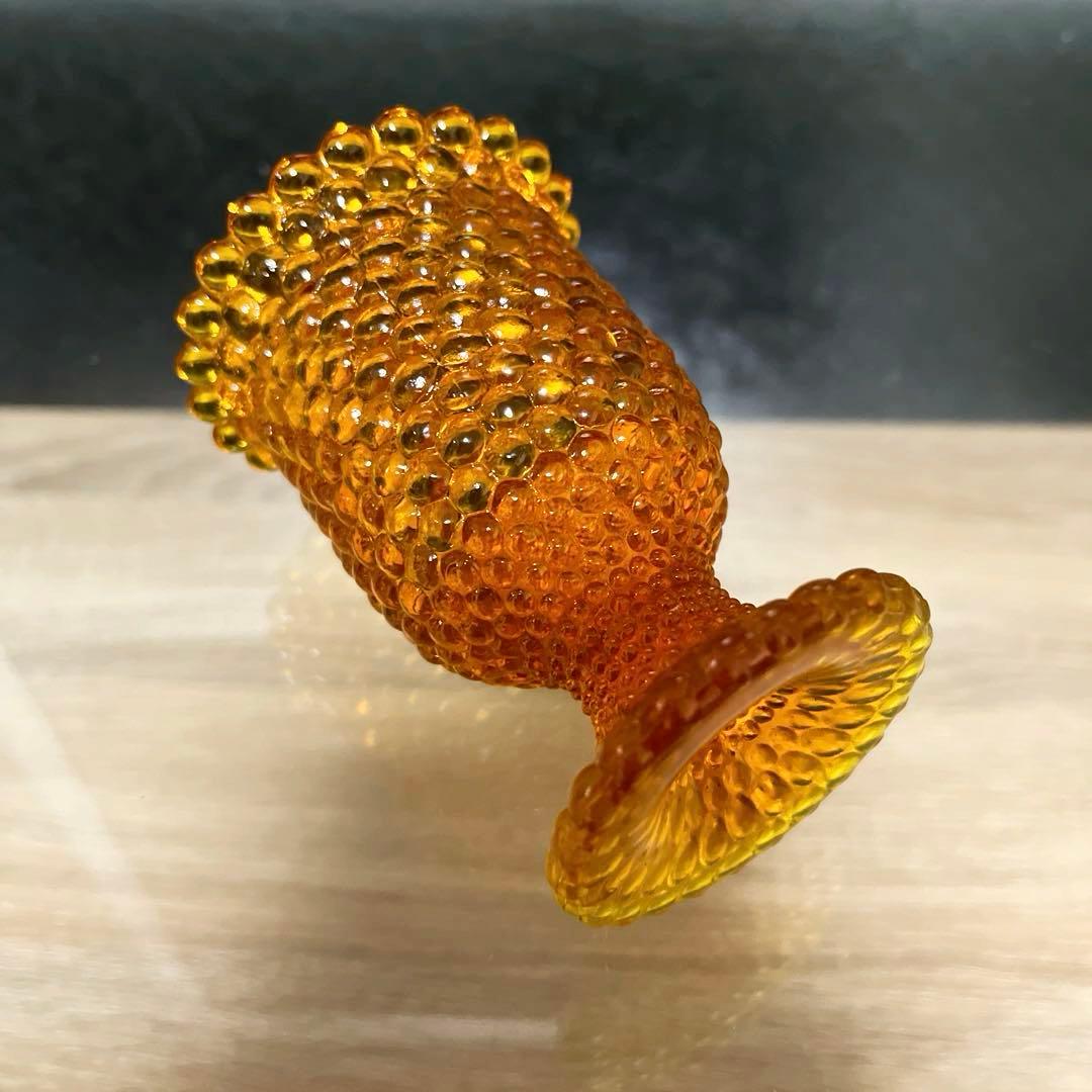 骨董　時代ガラス　希少　橙色　黄色暈し　霰プレス　あられ　氷コップ　ウラン １客