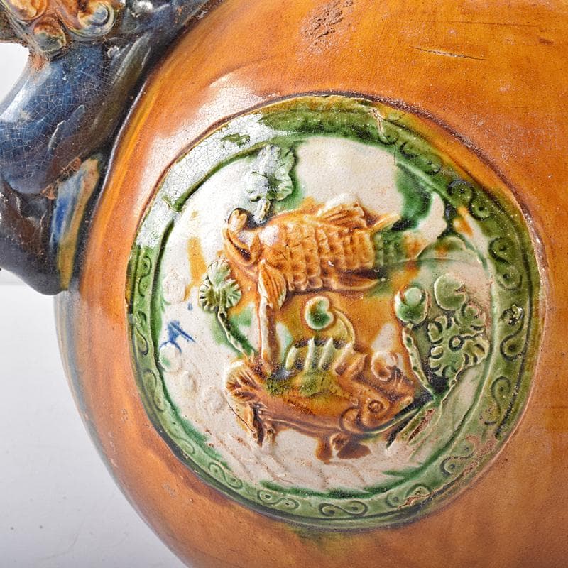 中国　唐三彩　獅子取手　獅子口　執壷　水注　V　R8340B