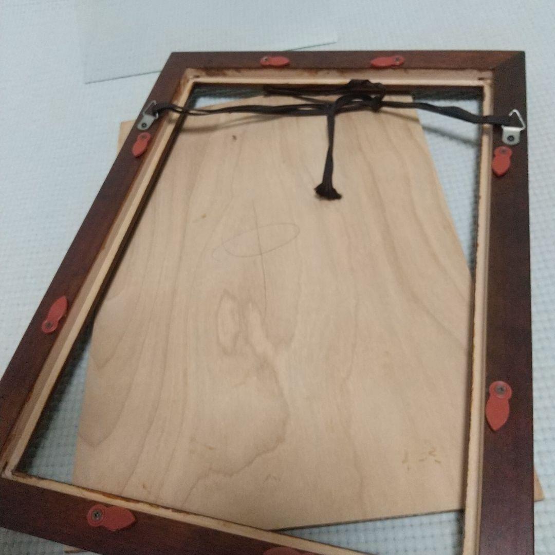 職人の手仕事〈松本民芸家具〉額縁3枚／刺繍アート付、昭和レトロ、民藝