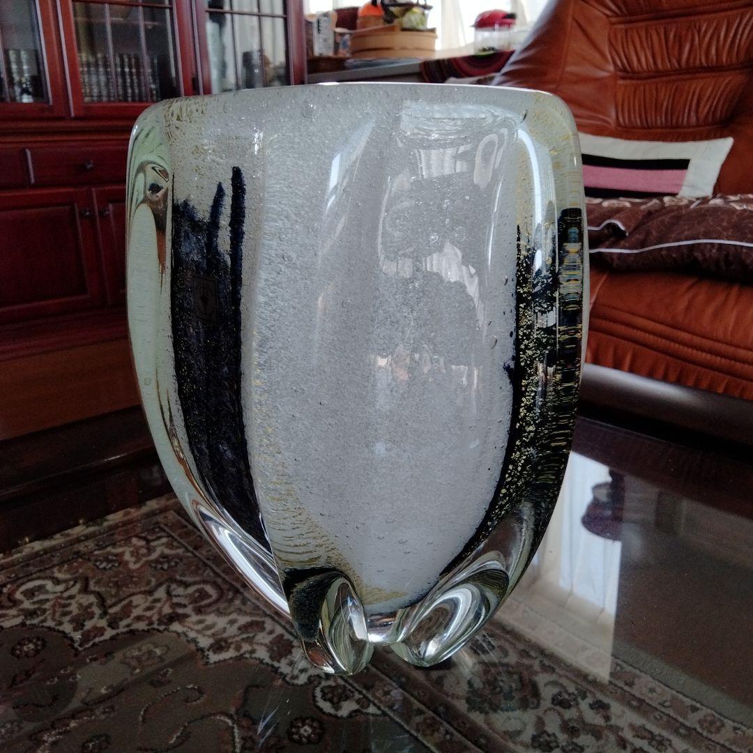 高級芸術名作 日本製ガラス大花瓶 美しい硝子細工大き目サイズ硝子芸術品