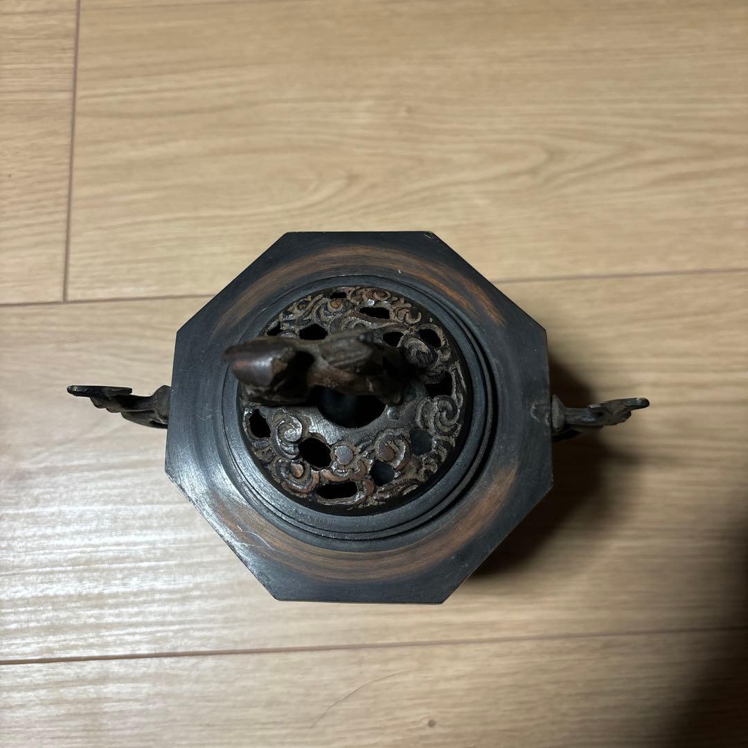 中国 古銅 香炉 古玩 銘有獅子蓋付き香炉　底部に記念款「大明宣徳年製」