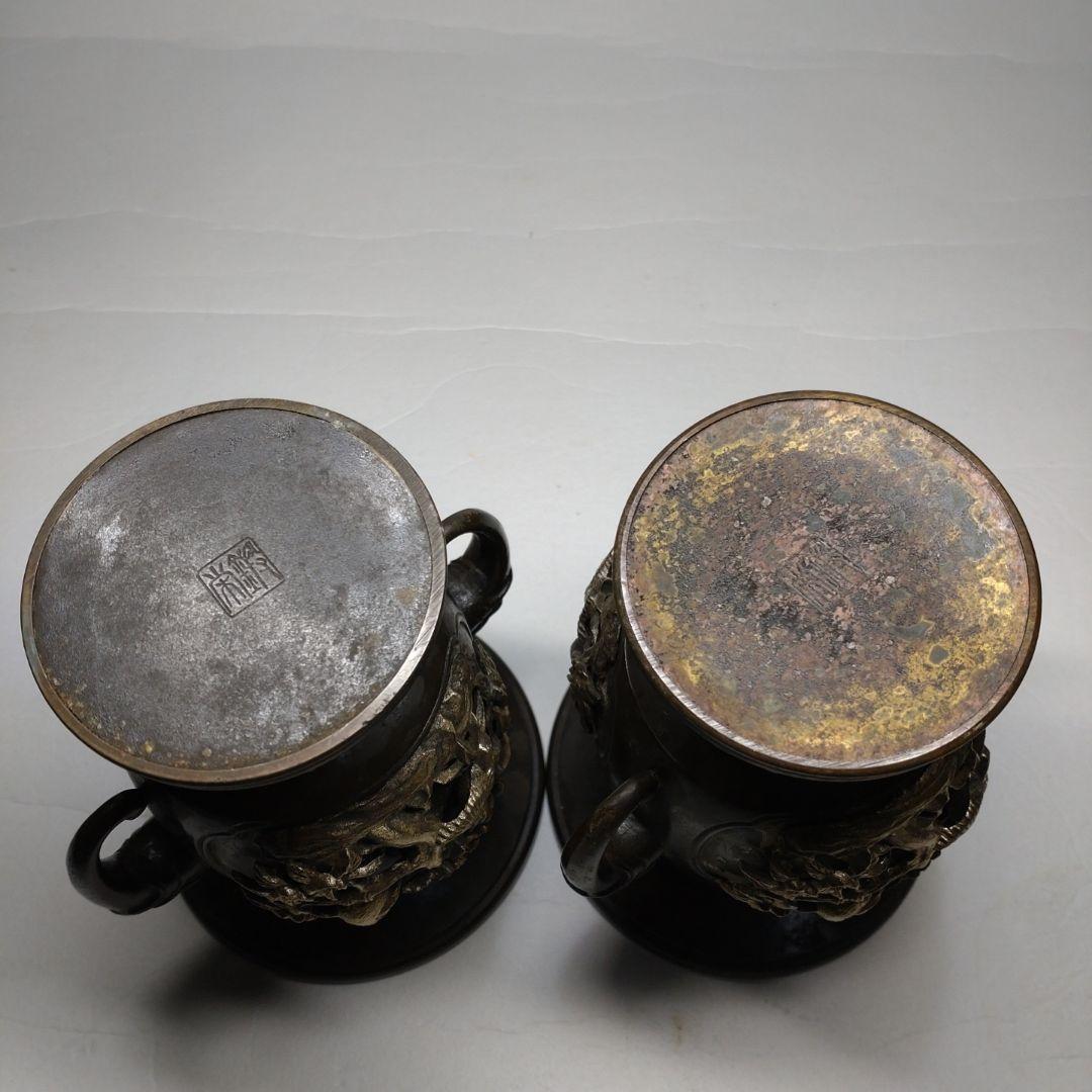 銅製 花鳥図 五具足 在銘／獅子香炉 燭台 花立 法具 仏教 仏壇 彫金 獣耳